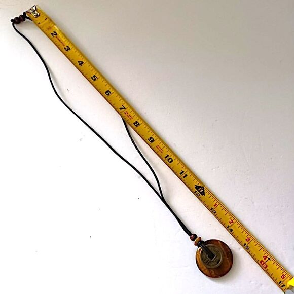Tigers Eye Necklace Pendant Disc Coin Corded Bohemian Hippie Boho Chic Gypsy - Picture 2 of 16